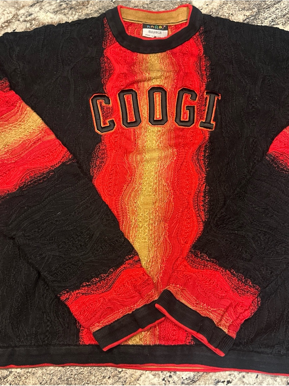 Vintage COOGI Australia Basics 3D Knit Big Logo Sweater Black Red Mens 2X